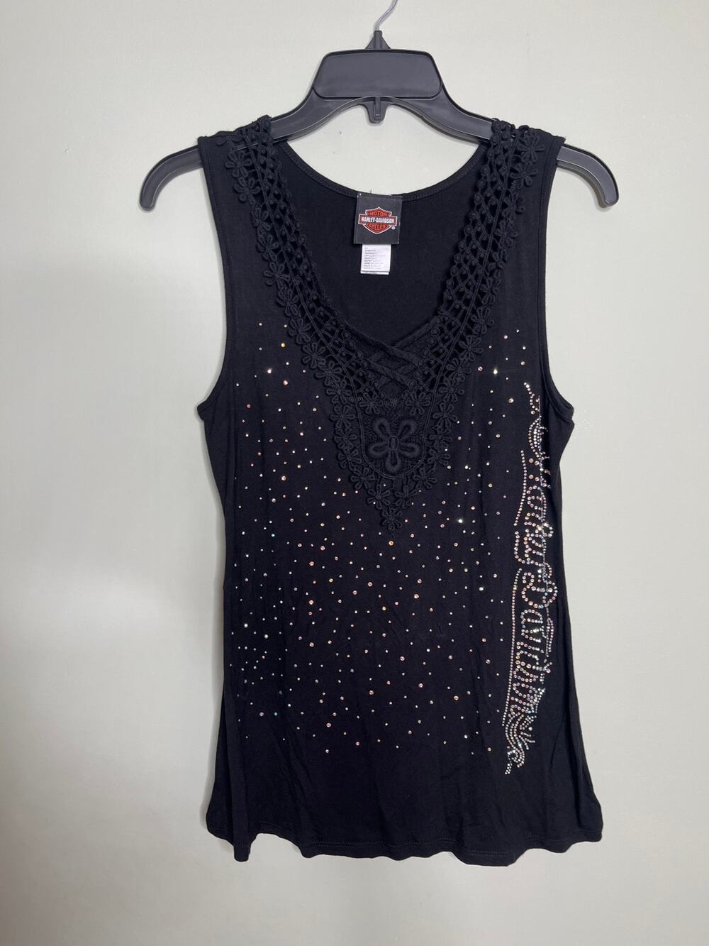 Harley Davidson Black Rhinestone Knit Tank Small - Picture 1 of 4